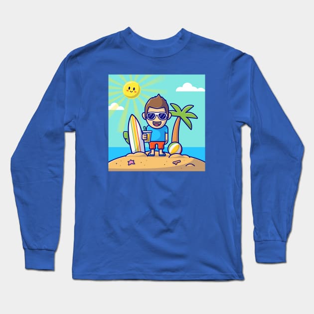 Cute Boy On the Beach In Summer Day Long Sleeve T-Shirt by Catalyst Labs